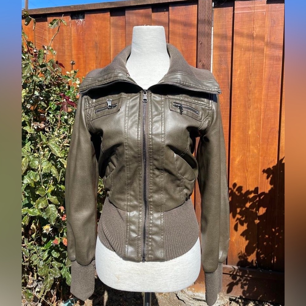 Ci Sono Muted Brown Faux Leather Bomber